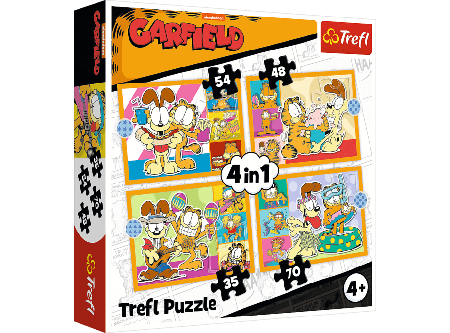 TREFL Puzzle Garfield miluje lasagne 4v1 (35,48,54,70 dielikov)
