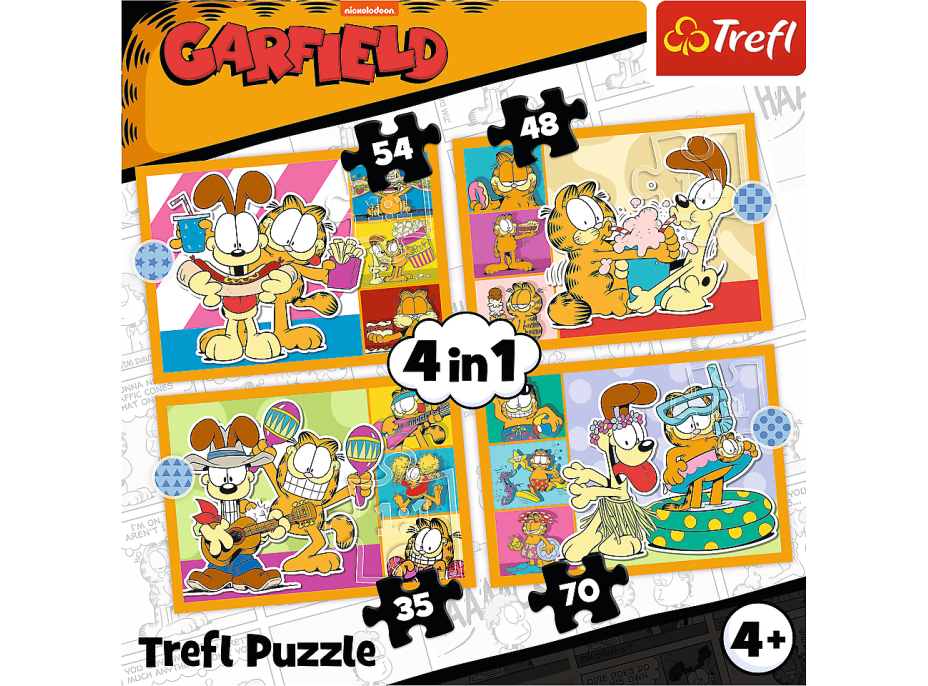 TREFL Puzzle Garfield miluje lasagne 4v1 (35,48,54,70 dielikov)