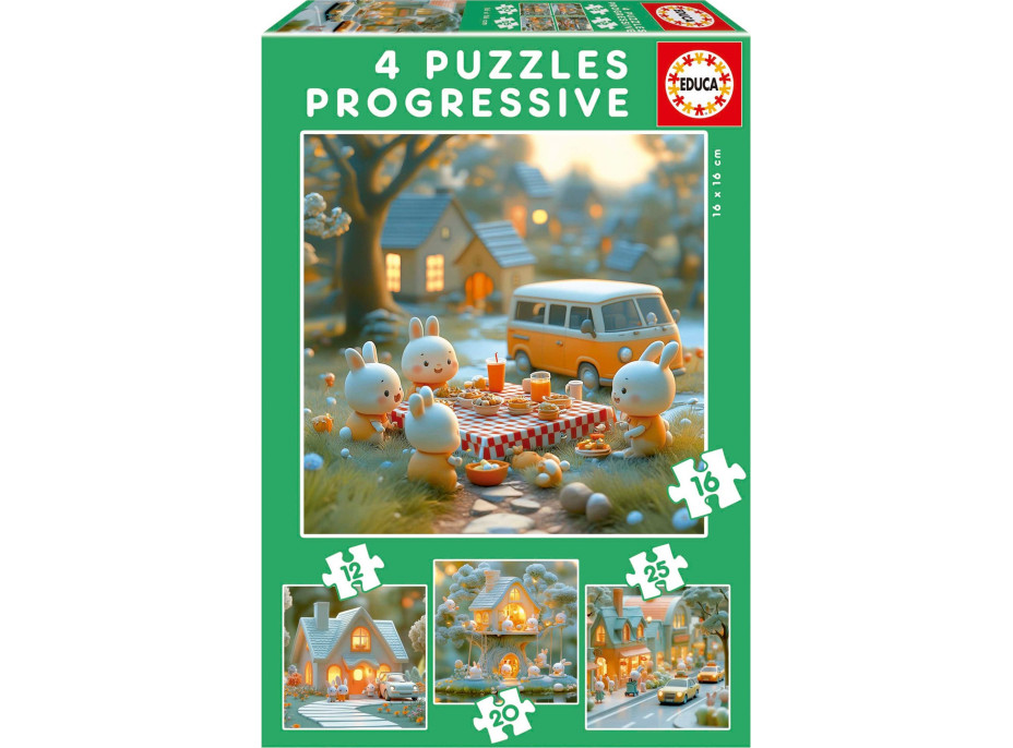 EDUCA Puzzle Králičie mesto 4v1 (12,16,20,25 dielikov)