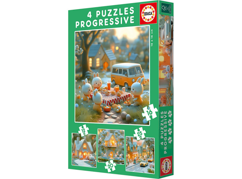 EDUCA Puzzle Králičie mesto 4v1 (12,16,20,25 dielikov)