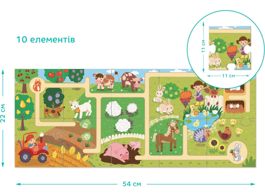 DODO Puzzle Labyrint: Cesta farmou 10 dielikov