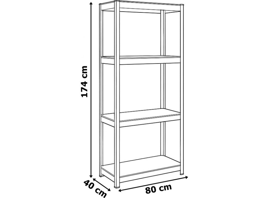 Policový regál - 4 police - 174x80x40 cm - strieborný