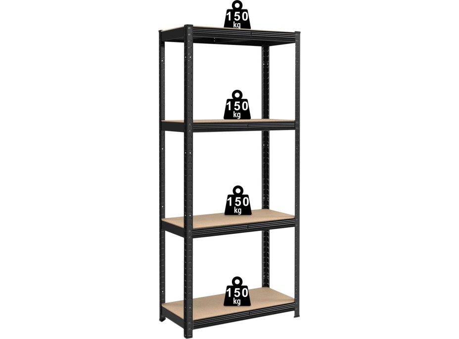 Policový regál - 4 police - 174x80x40 cm - čierny