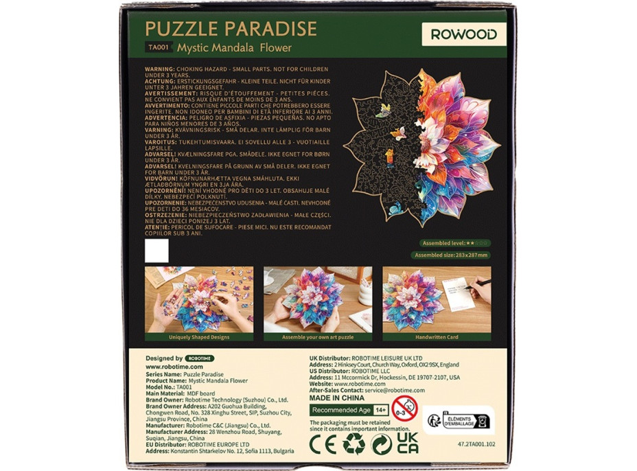 RoboTime Drevené puzzle Kvetinová mandala