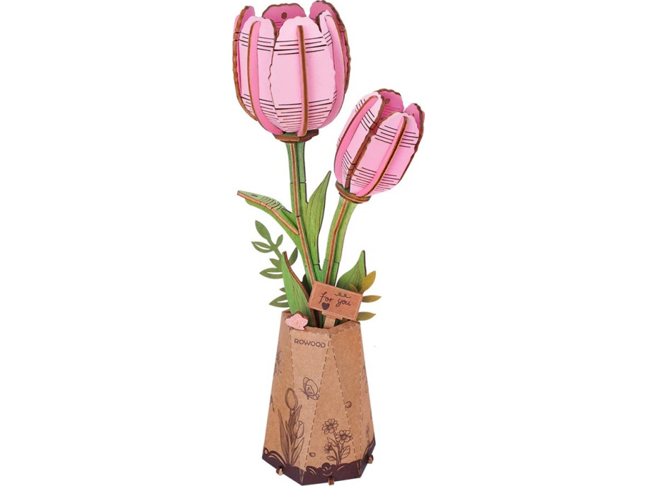 RoboTime 3D drevená skladačka Ružový tulipán