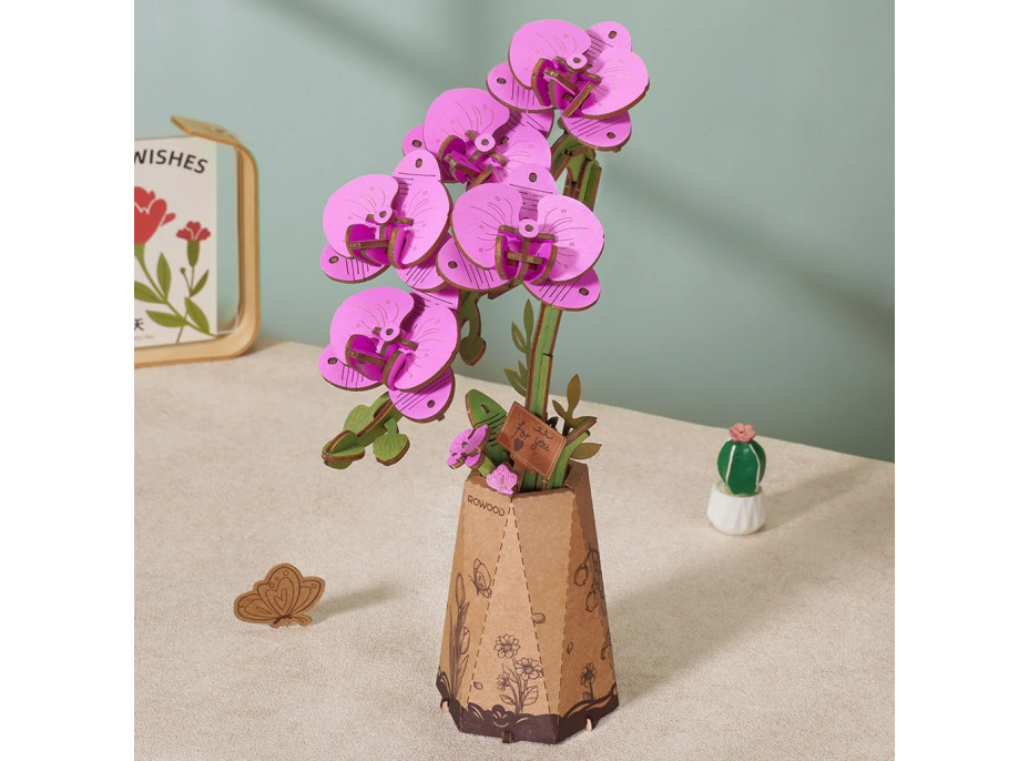 RoboTime 3D drevená skladačka Fialová orchidea