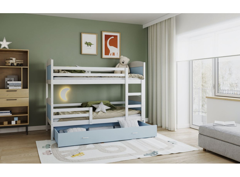 Detská poschodová posteľ so zásuvkou MATTEO - 160x80 cm - modro-biela