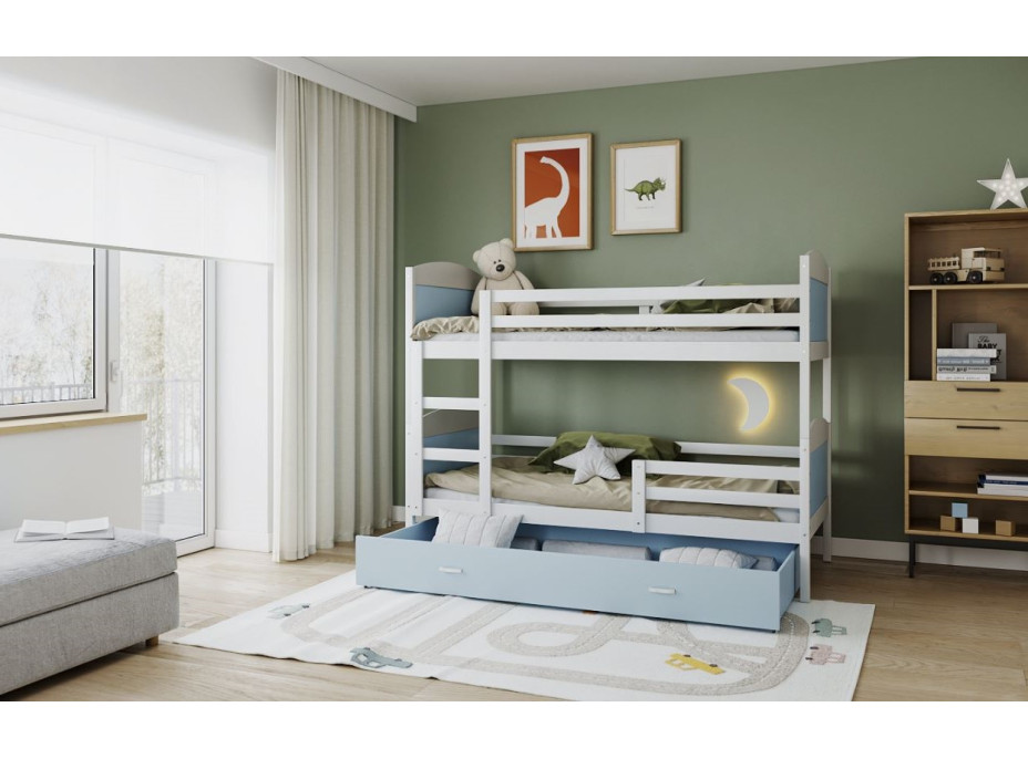 Detská poschodová posteľ so zásuvkou MATTEO - 200x90 cm - modro-biela