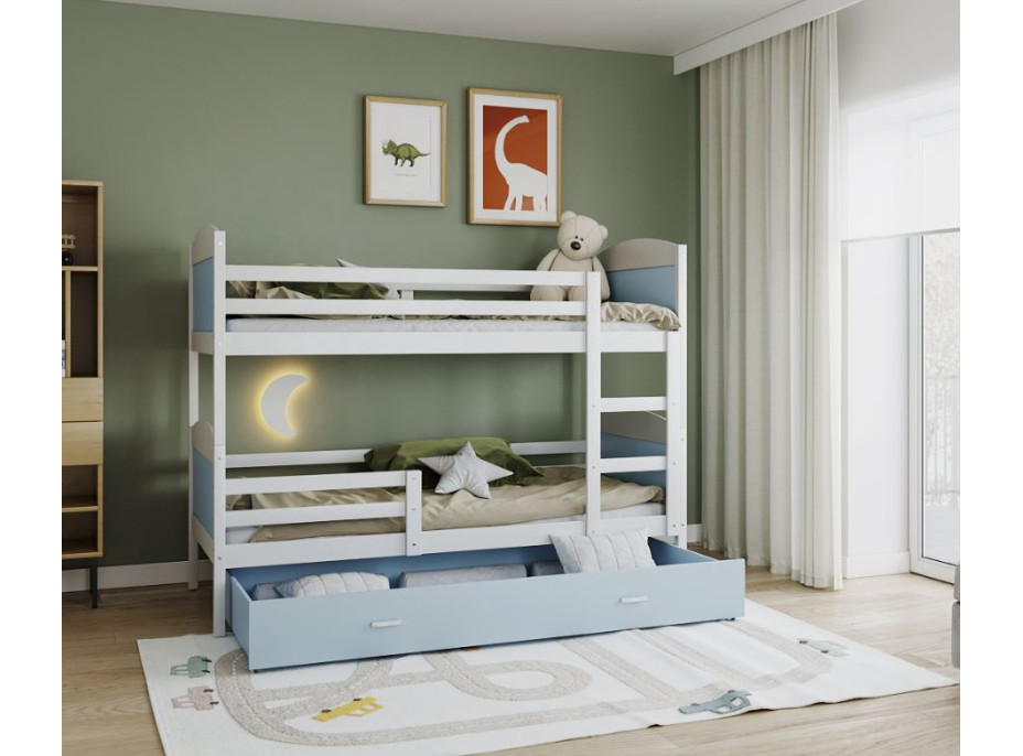 Detská poschodová posteľ so zásuvkou MATTEO - 160x80 cm - modro-biela