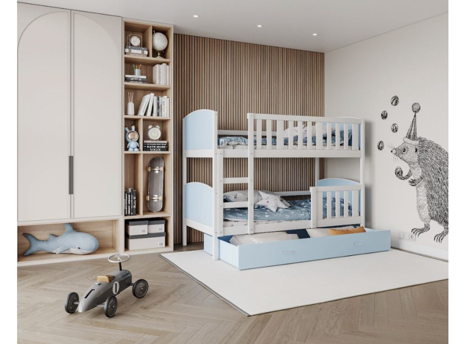 Detská poschodová posteľ so zásuvkou TAMI Q - 200x90 cm - modro-biela
