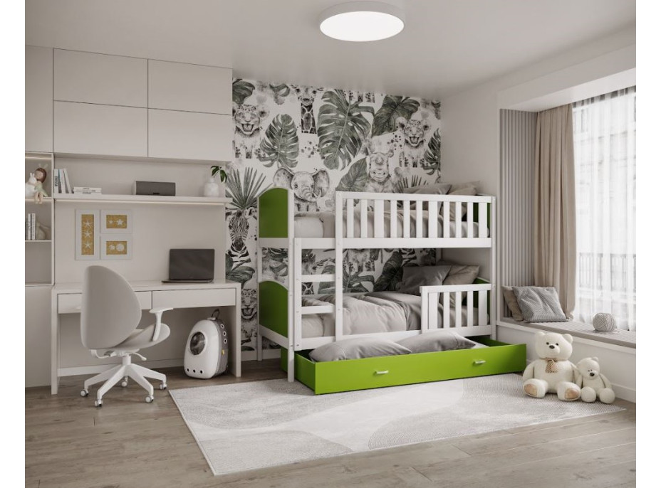 Detská poschodová posteľ so zásuvkou TAMI Q - 200x90 cm - zeleno-biela