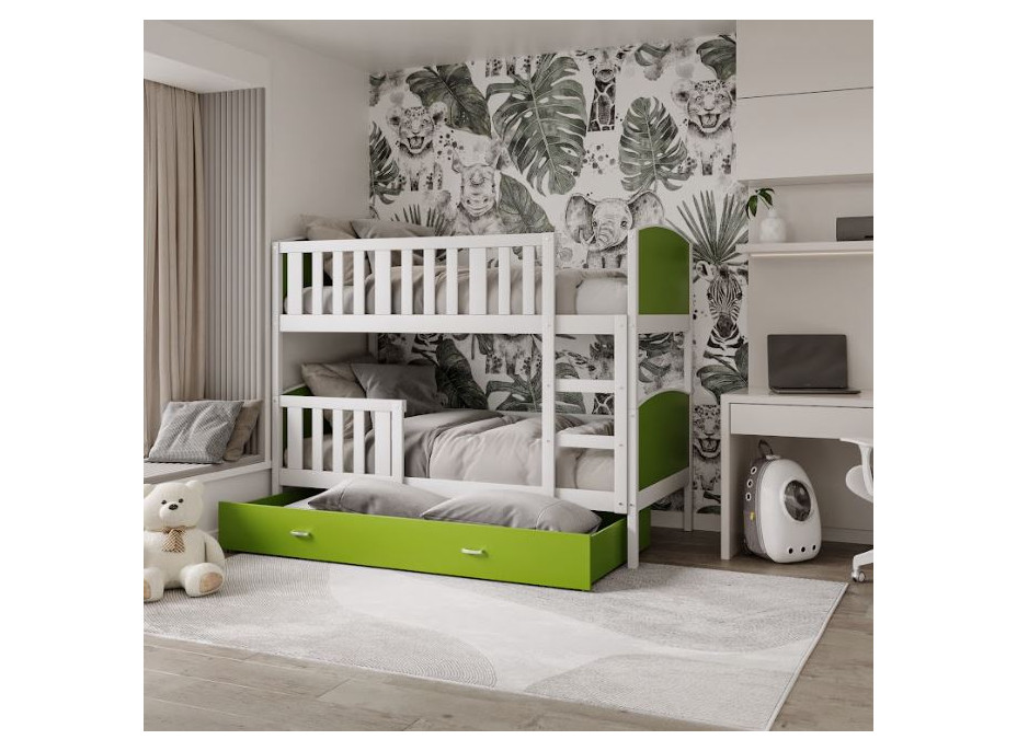 Detská poschodová posteľ so zásuvkou TAMI Q - 200x90 cm - zeleno-biela