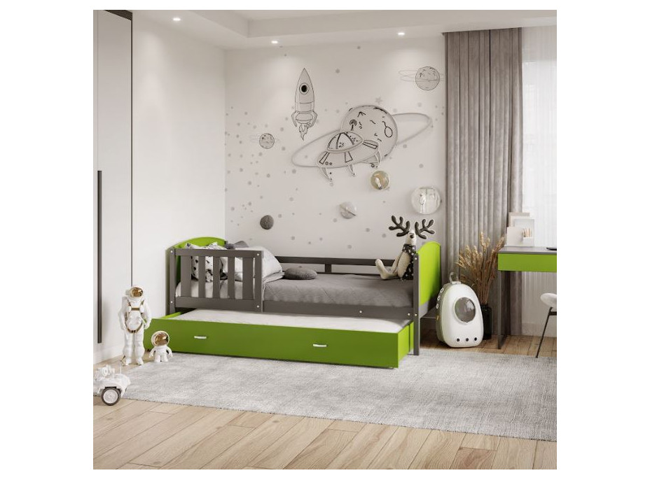 Detská posteľ s prístelkou TAMI R2 - 200x90 cm - zeleno-šedá