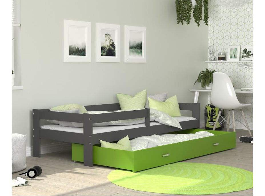 Detská posteľ so zásuvkou HUGO V - 160x80 cm - zeleno-šedá