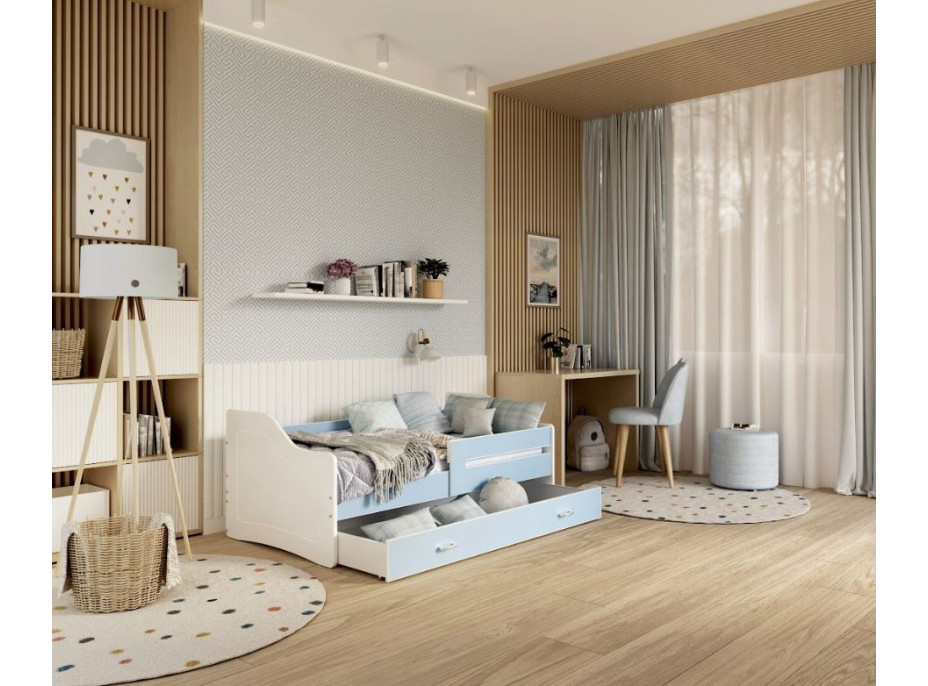 Detská posteľ so zásuvkou SWEET - 180x80 cm - modro-biela