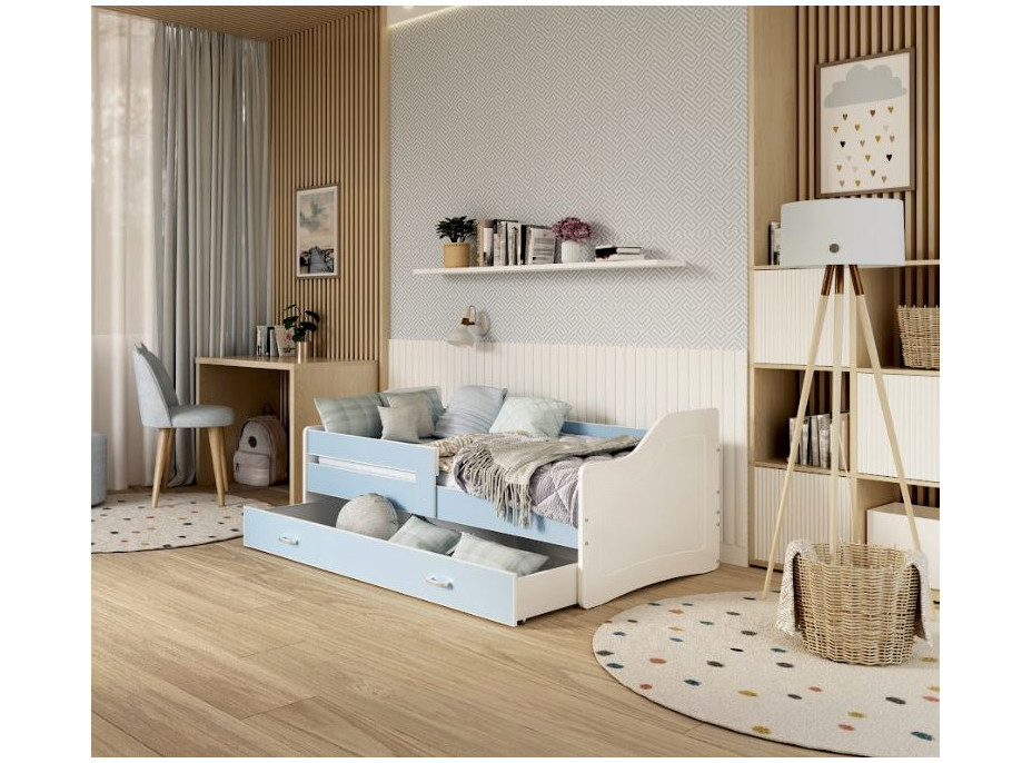 Detská posteľ so zásuvkou SWEET - 180x80 cm - modro-biela