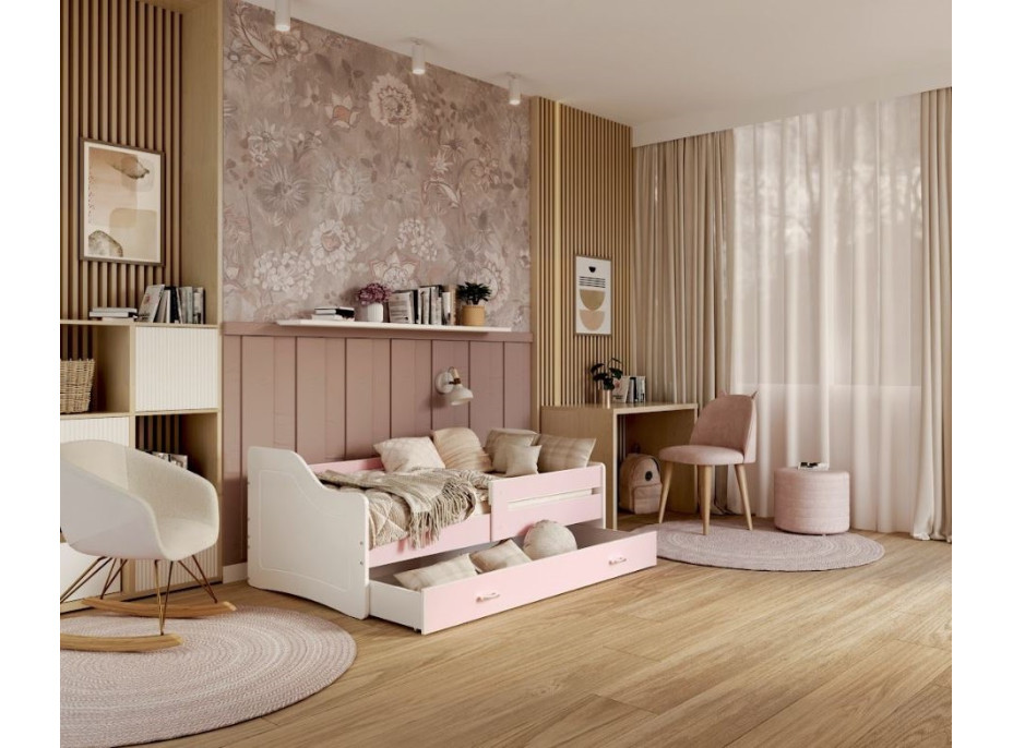 Detská posteľ so zásuvkou SWEET - 180x80 cm - ružovo-biela