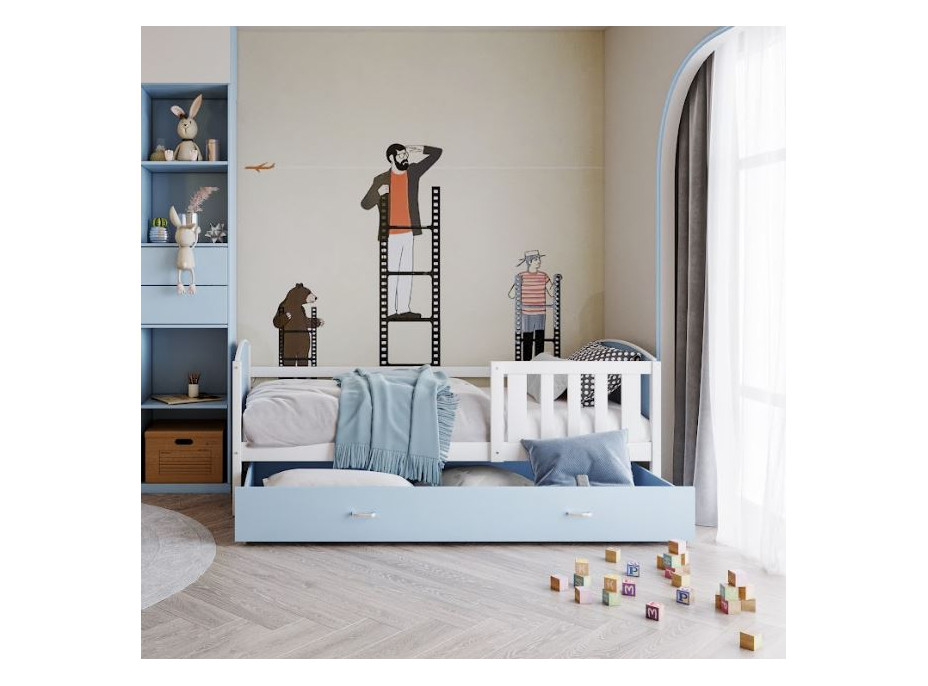 Detská posteľ so zásuvkou TAMI R - 200x90 cm - modro-biela