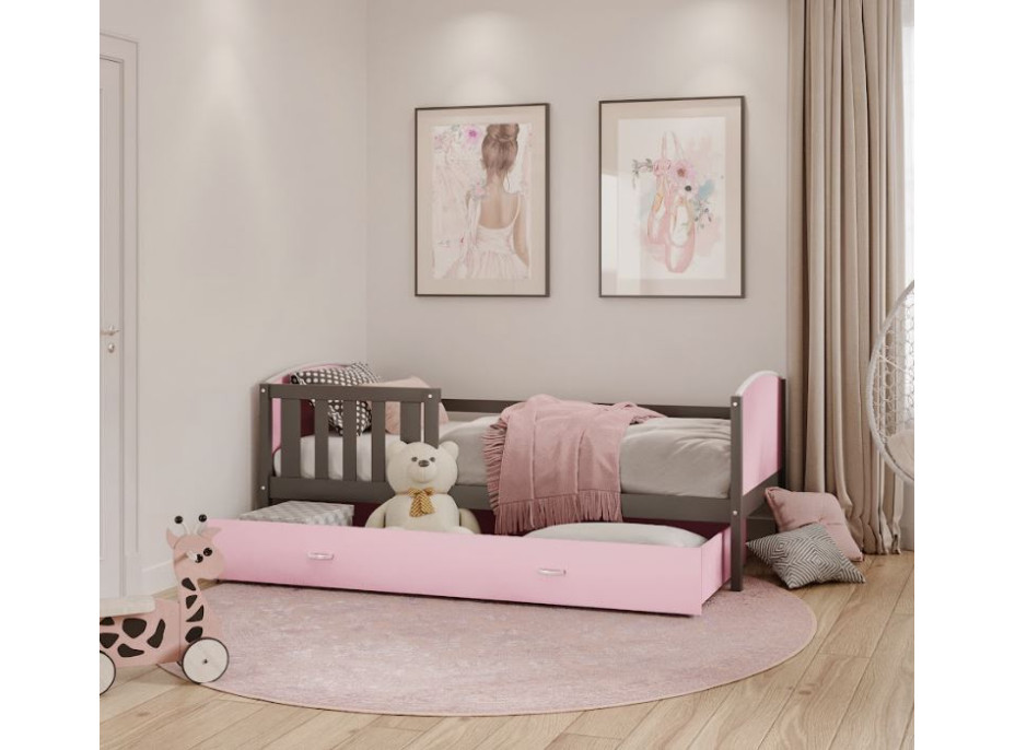 Detská posteľ so zásuvkou TAMI R - 160x80 cm - ružovo-šedá