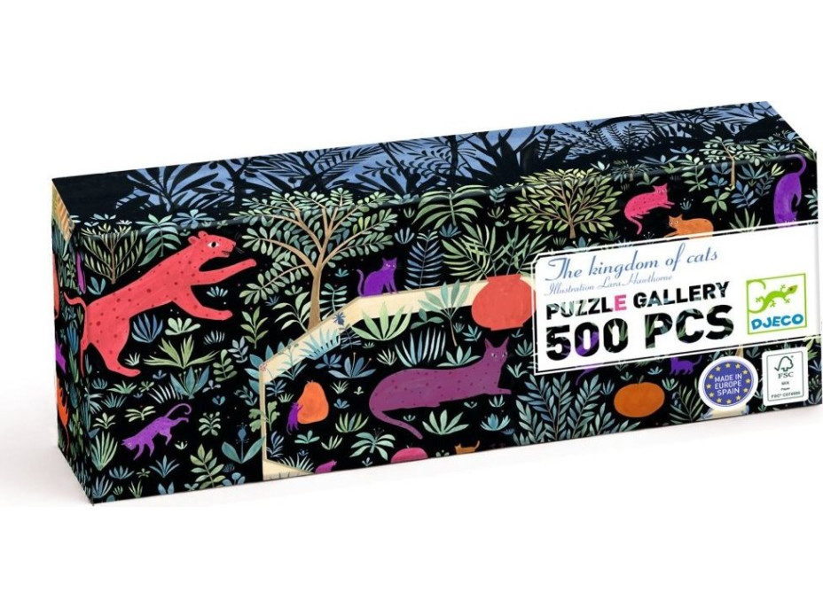 DJECO Panoramatické puzzle Kráľovstvo mačiek 500 dielikov