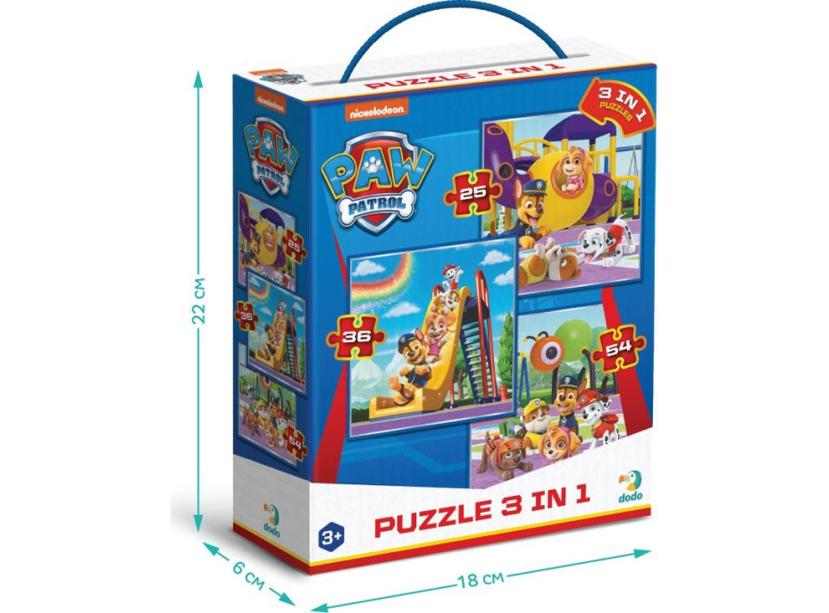 DODO Puzzle Tlapková patrola: Na ihrisku 3v1 (25,36,54 dielikov)