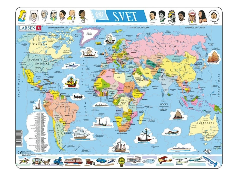 Larsen Vzdelávacie puzzle Svet Politická mapa 107 dielikov