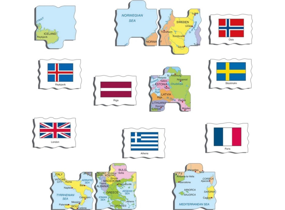 Larsen Vzdelávacie puzzle Európa Mapa a vlajky 70 dielikov