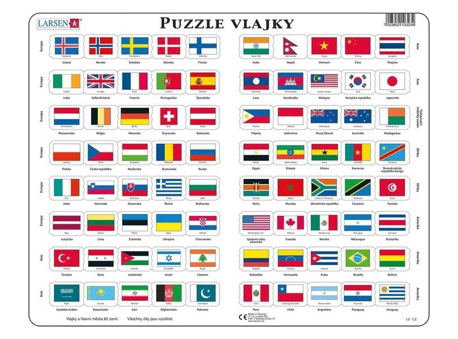 Larsen Vzdelávacie puzzle Vlajky 80 dielikov