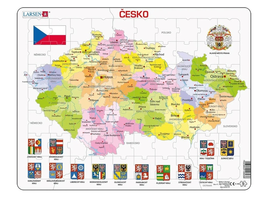 Larsen Vzdelávacie puzzle Česká republika Kraje 70 dielikov