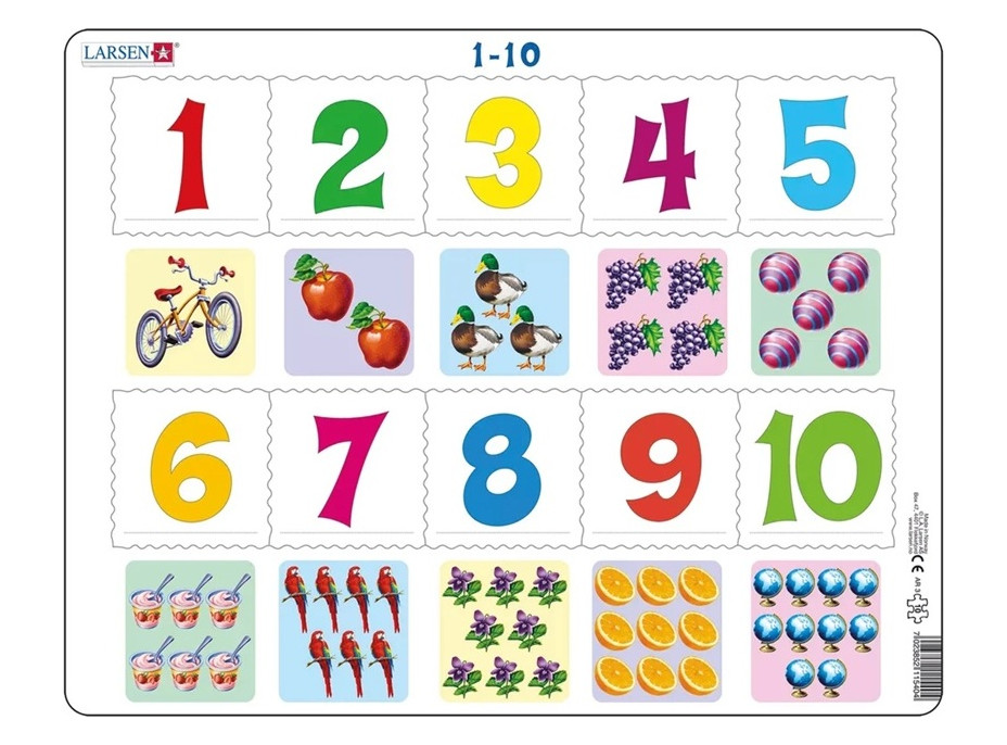 Larsen Vzdelávacie puzzle Čísla 1-10 10 dielikov