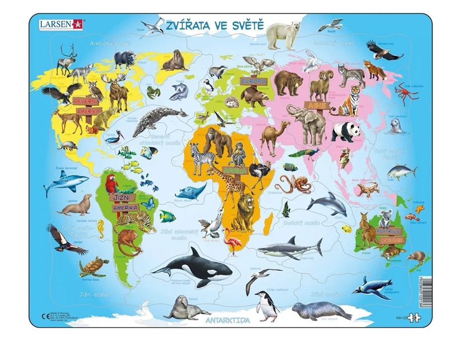Larsen Vzdelávacie puzzle Zvieratá vo svete 28 dielikov