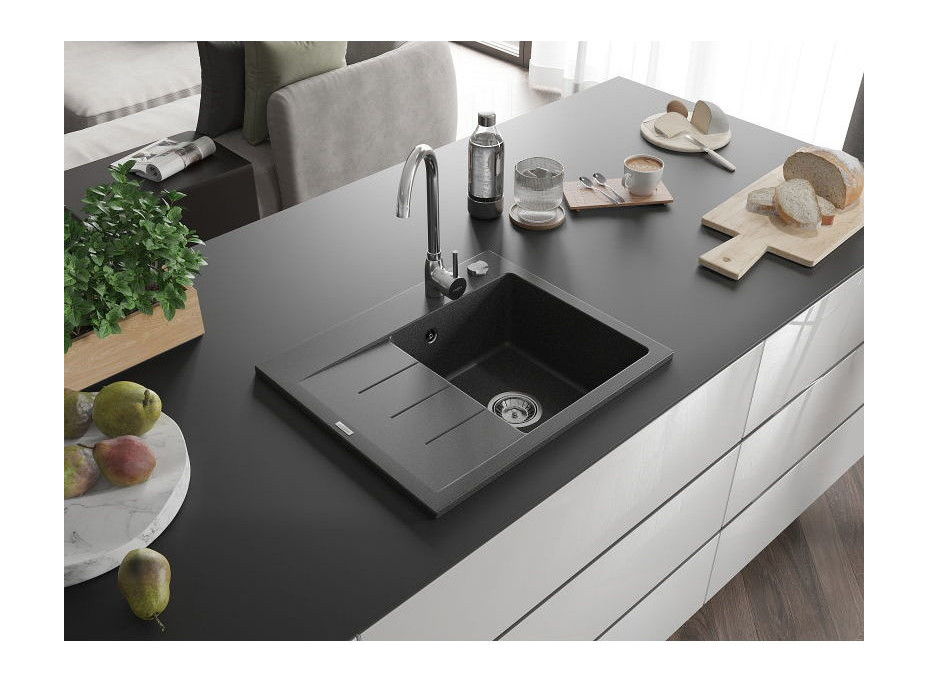 Kuchynský granitový drez GASPAR - 60 x 50 cm - čierny kropenatý, 6523605000-76