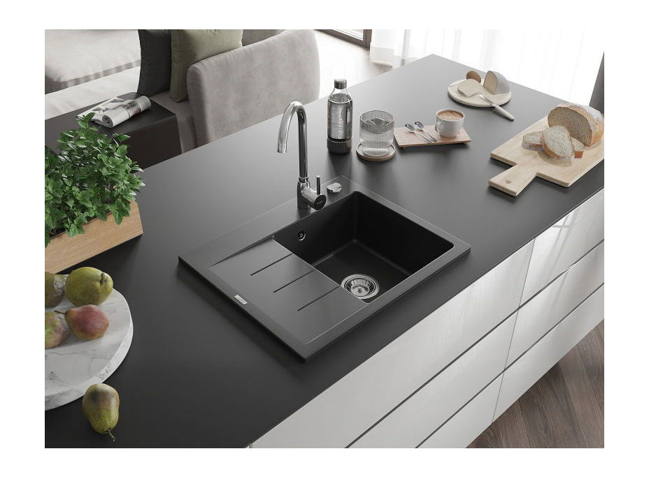 Kuchynský granitový drez GASPAR - 60 x 50 cm - čierny, 6523605000-77