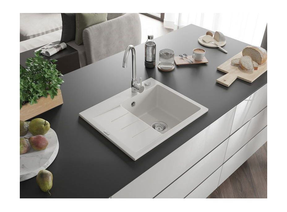 Kuchynský granitový drez GASPAR - 60 x 50 cm - biely, 6523605000-20