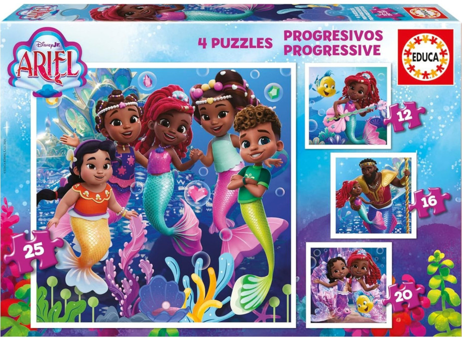EDUCA Puzzle Disney Ariel 4v1 (12,16,20,25 dielikov)