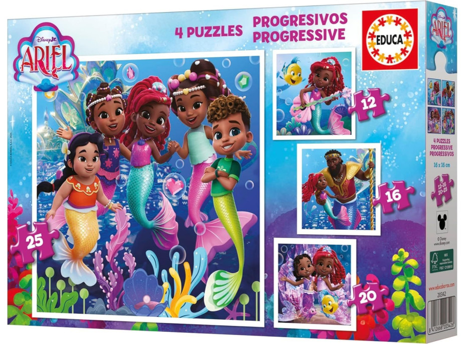 EDUCA Puzzle Disney Ariel 4v1 (12,16,20,25 dielikov)