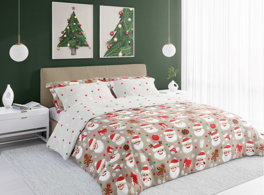 Posteľné obliečky z mikrovlákna HOLLY JOLLY Santa Claus - biele / béžové - 160x200 cm