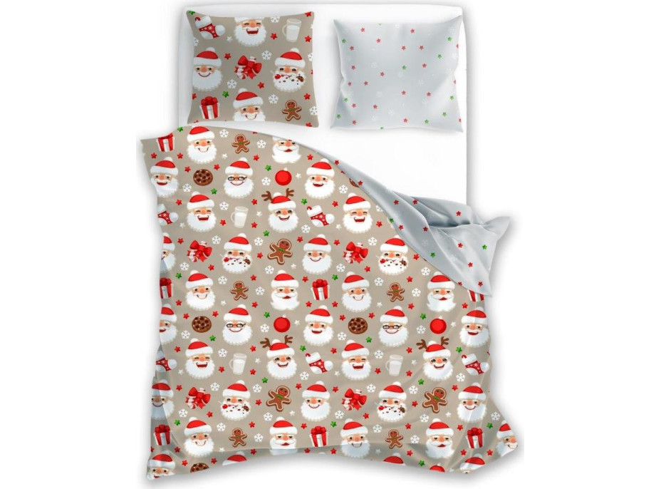 Posteľné obliečky z mikrovlákna HOLLY JOLLY Santa Claus - biele / béžové - 160x200 cm