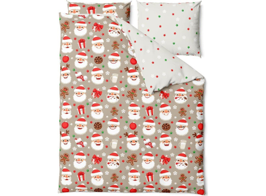 Posteľné obliečky z mikrovlákna HOLLY JOLLY Santa Claus - biele / béžové - 160x200 cm