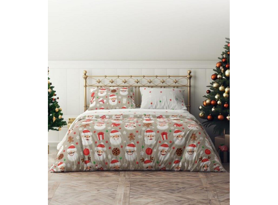 Posteľné obliečky z mikrovlákna HOLLY JOLLY Santa Claus - biele / béžové - 160x200 cm