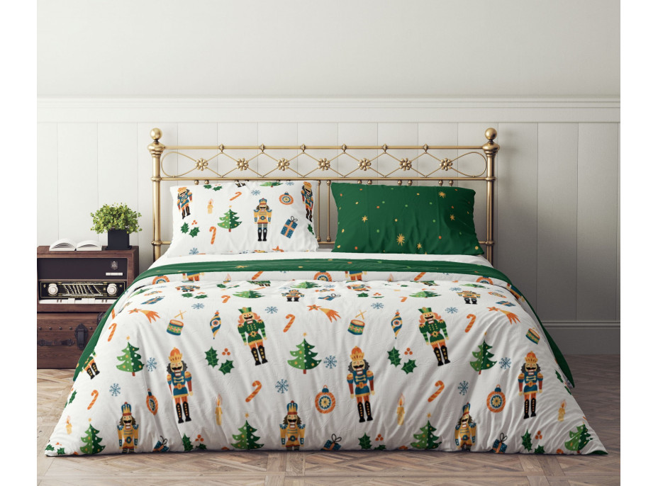 Posteľné obliečky z mikrovlákna HOLLY JOLLY Luskáčik - biele / zelené - 160x200 cm