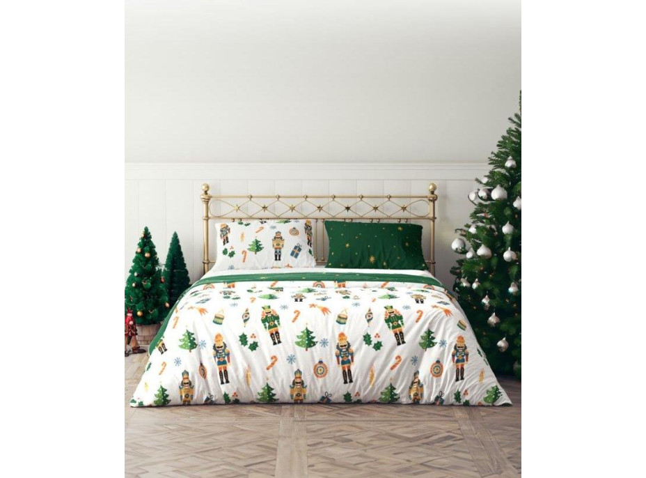 Posteľné obliečky z mikrovlákna HOLLY JOLLY Luskáčik - biele / zelené - 160x200 cm