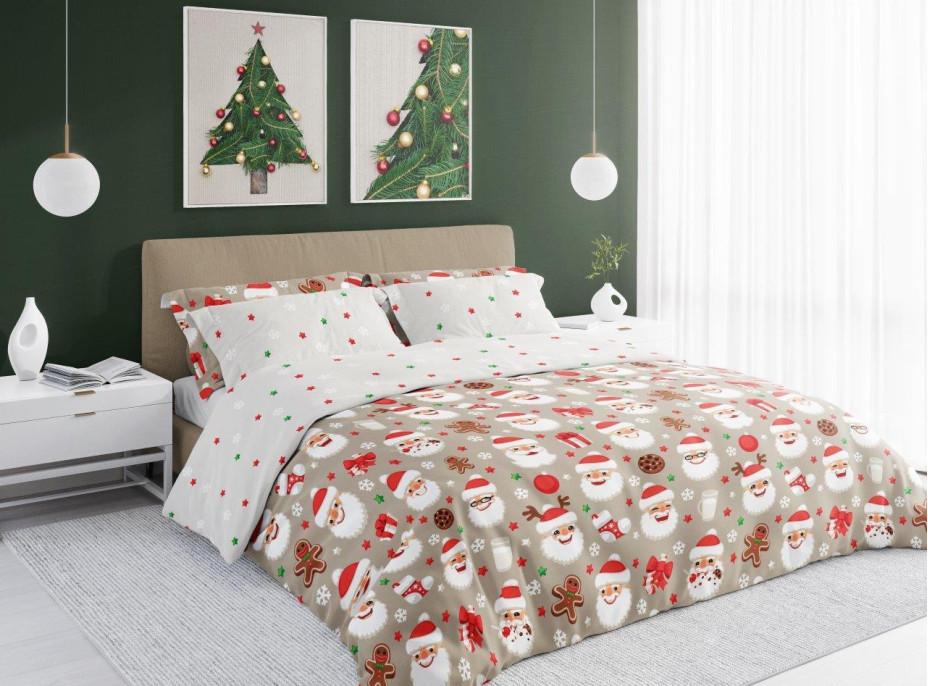 Posteľné obliečky z mikrovlákna HOLLY JOLLY Santa Claus - biele / béžové - 220x200 cm