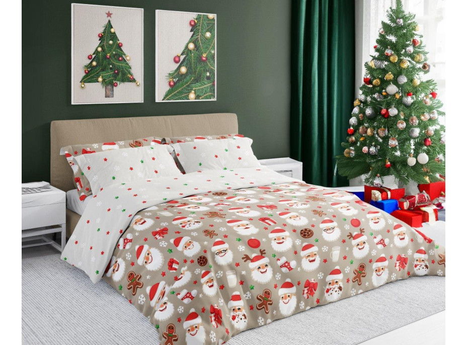 Posteľné obliečky z mikrovlákna HOLLY JOLLY Santa Claus - biele / béžové - 220x200 cm