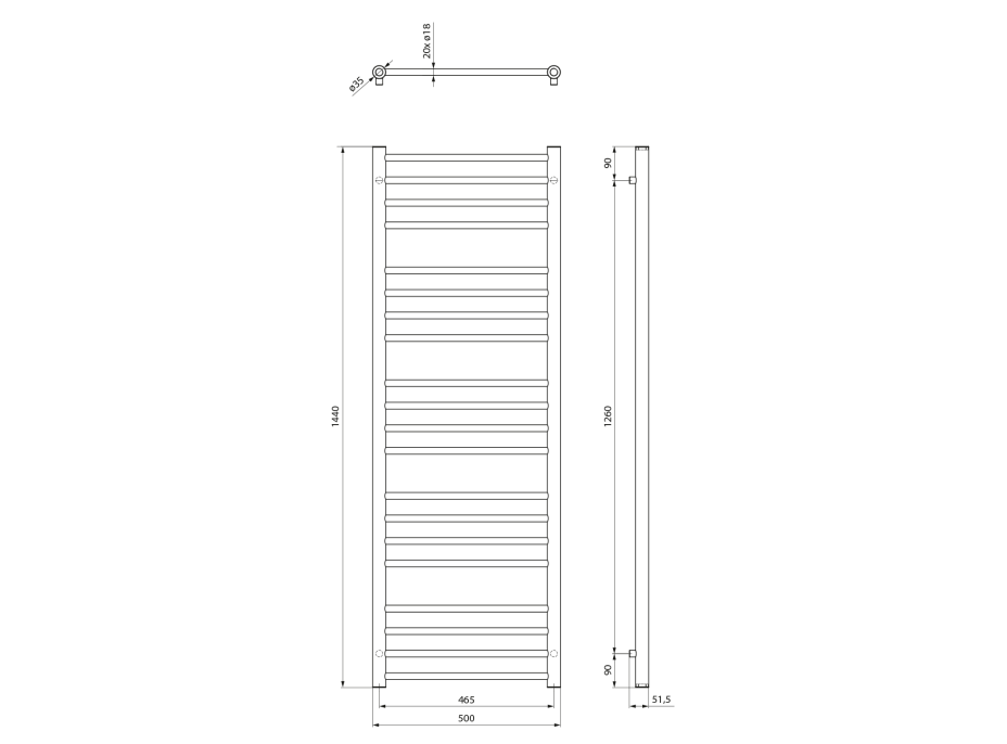 Sapho DINA vykurovacie teleso 500x1440mm, biela IR369W