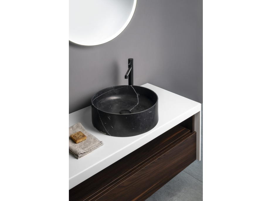 Sapho BLOK kamenné umývadlo na dosku, Ø 40cm, matný čierny Marquin 2401-52