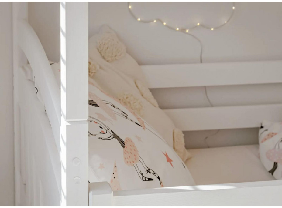 Detská poschodová posteľ z masívu BOHDANA s prístelkou a šuplíky - 200x90 cm - OLIVOVO ZELENÁ