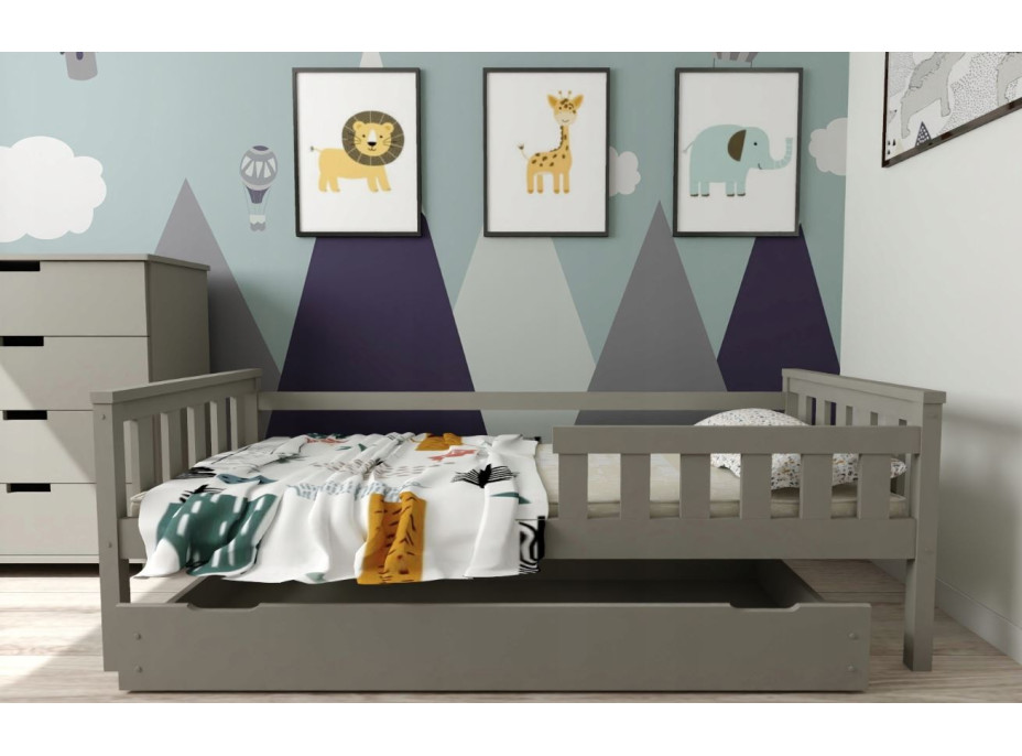Detská posteľ z masívu borovice FRANK - 200x90 cm - šedá