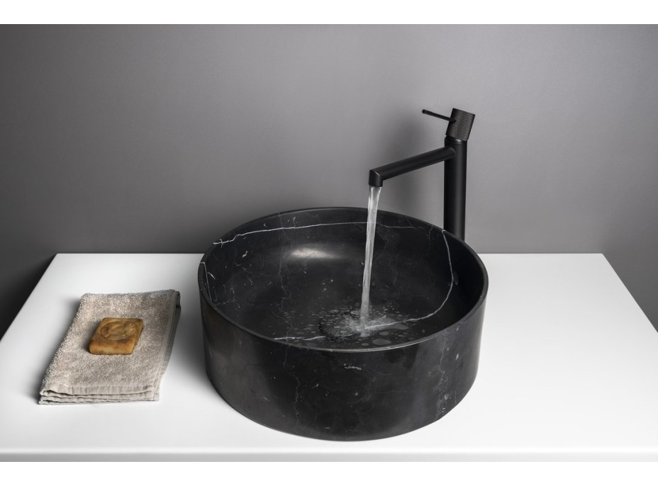 Sapho BLOK kamenné umývadlo na dosku, Ø 40cm, matný čierny Marquin 2401-52