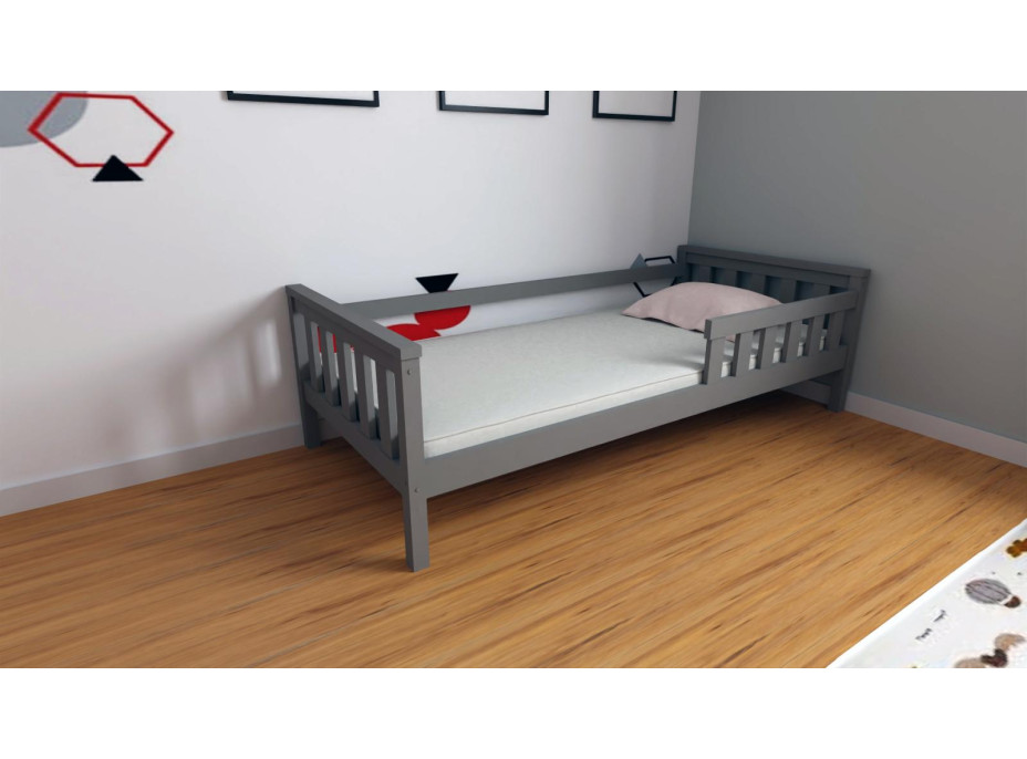 Detská posteľ z masívu borovice FRANK - 200x90 cm - šedá